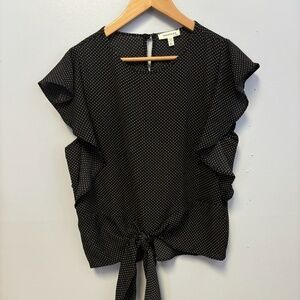 0424-57 Polka Dot Tie Front Blouse